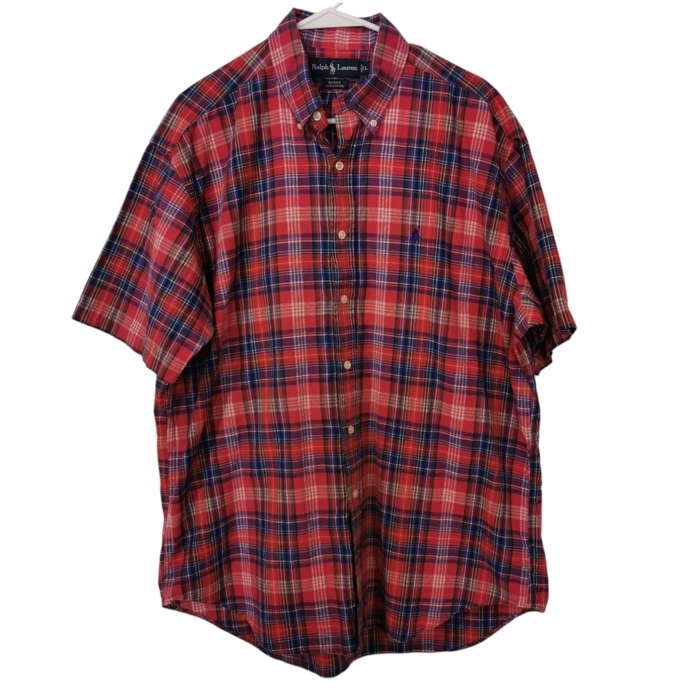 Ralph Lauren Blake Short Sleeve Cotton Plaid Button Down Shirt - Sz L